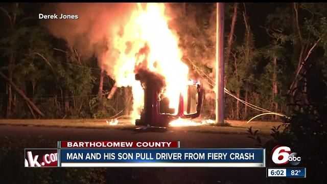 Family members save man from fiery crash in Bartholomew County