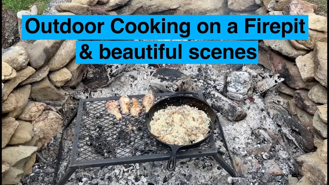 Outdoor cooking on a fire pit and beautiful scenes