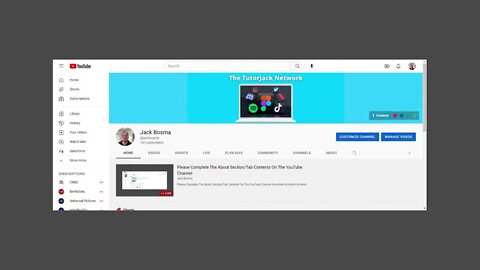 Please Complete The About Section/Tab Contents On The YouTube Channel
