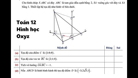 Toán 12: Cho hình chóp S.ABC có đáy ABC là tam giác đều cạnh bằng 2, SA vuông góc với đáy và SA =1