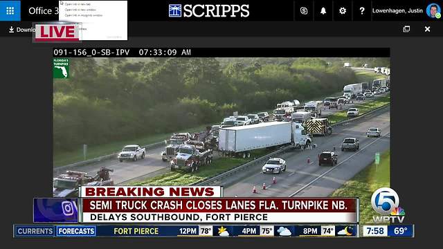 Semi truck crashes on northbound Turnpike