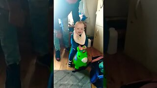 Cute Baby Riding A Green Horse 🐎