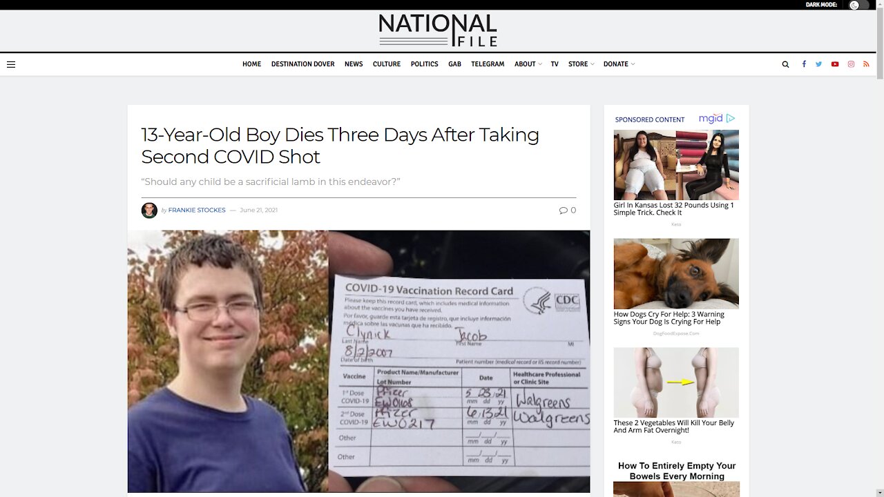 13 Year Old Boy Dies After Receiving COVID Vaccine & Straight Pride Rules