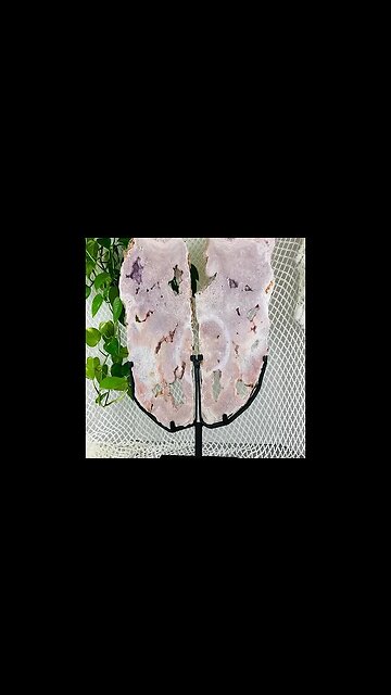 PINK AMETHYST SET OF DOUBLE WINGS ON STAND