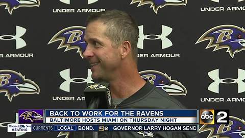 Ravens back to work, host Miami on Thursday