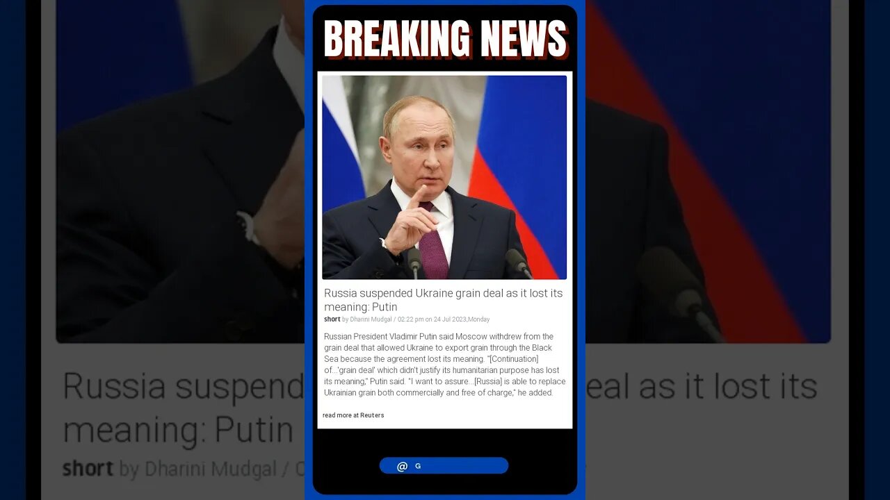 Live News | Putin Pulls Out Of 'Grain Deal', Ensures Food Supply for Russians | #shorts #news