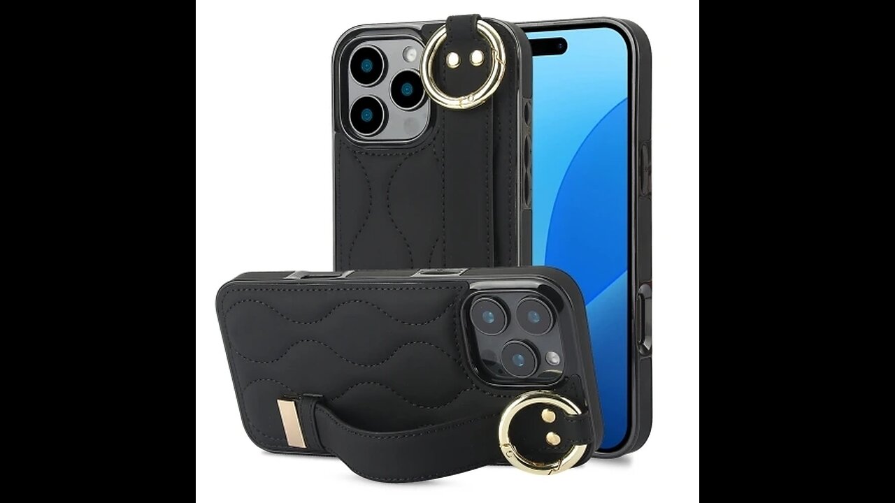 For iPhone 16 Pro Max Non-slip Full Coverage Ring PU Phone Case with Wristband