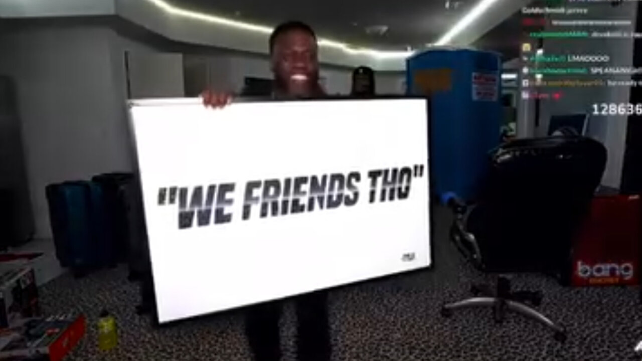 Kevin Hart continues to troll Kai Cenat with a "we friends though" sign in front of Druski