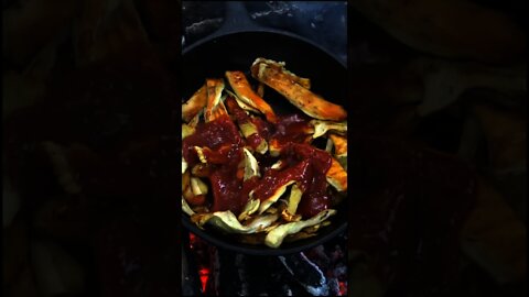 Wild Mushroom Foraging and Cooking. Chicken of the Woods, Lions Mane and Bushcraft Shelter Camp