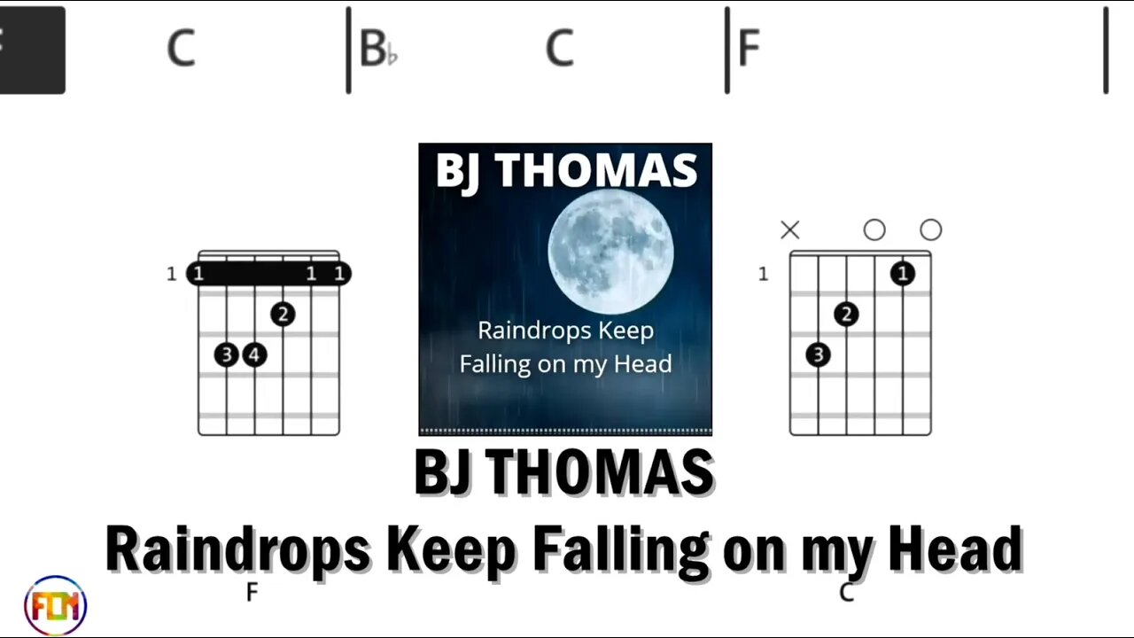 BJ THOMAS Raindrops Keep Falling on my Head - FCN Guitar Chords & Lyrics HD