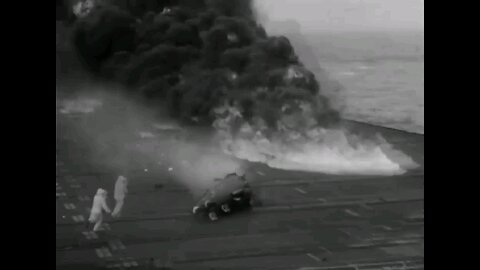 Cmdr. G C Duncan Escaped from his Grumman F9F Panther after crashing on USS Midway on July 23rd 1951