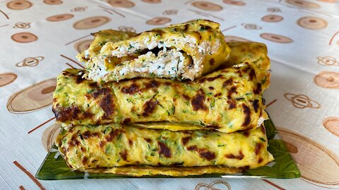 ZUCCHINI PANCAKES WITH TENDER COTTAGE CHEESE FILLING