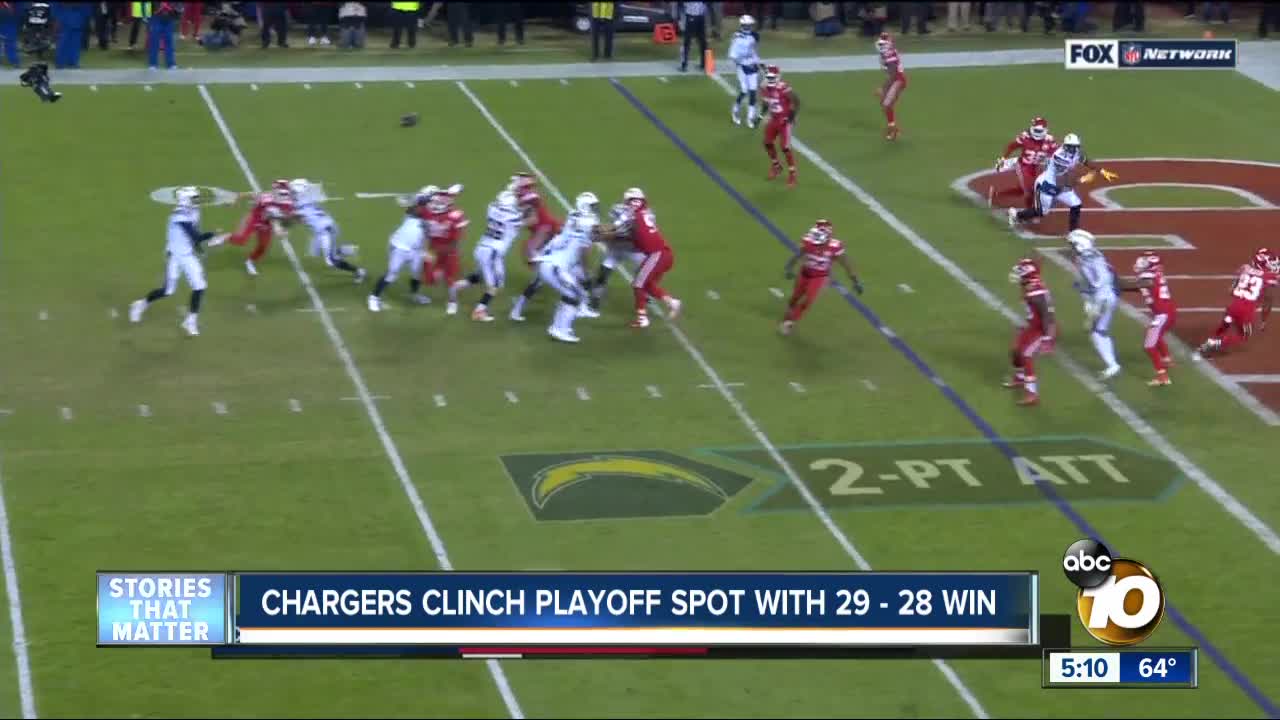 Chargers clinch playoff spot with 29-28 win