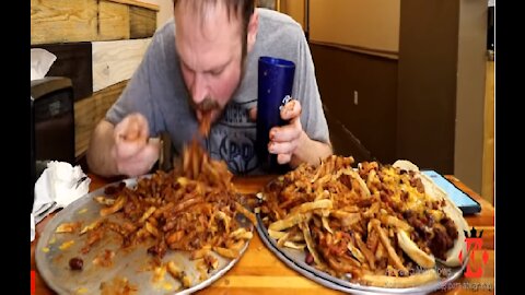 Monster Chili Dog and Fries Challenge | ManVFood | Chili Love