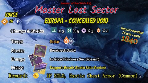 Destiny 2 Master Lost Sector: Europa - Concealed Void on my Arc Hunter 2-7-24