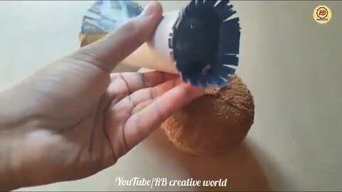 Waste Coconut Shell and Earbuds Craft Idea