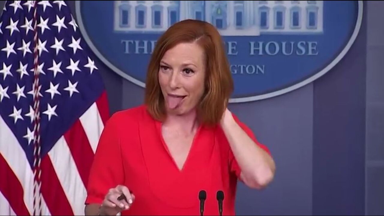 Jen Psaki Sticks Tongue Out After a Fly Lands on Her Head in Front of Press