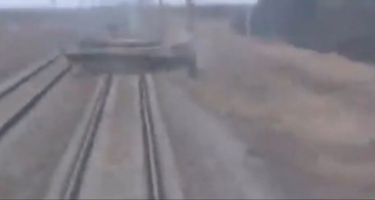 The train made emergency braking because a Battle Tank was blocking it