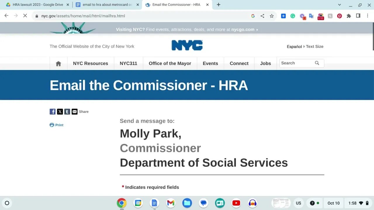 Polite and respectful email to the New York City Human Resources Administration about transportation