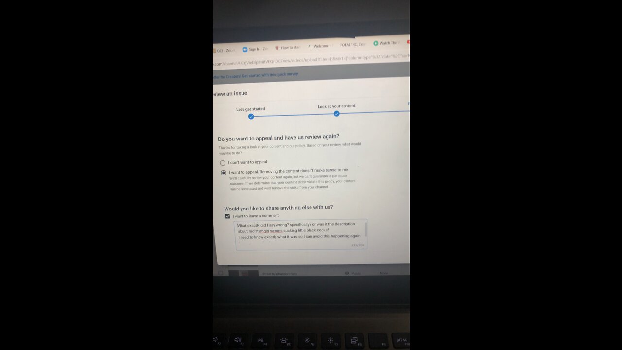 Appeal on YouTube tell me Why