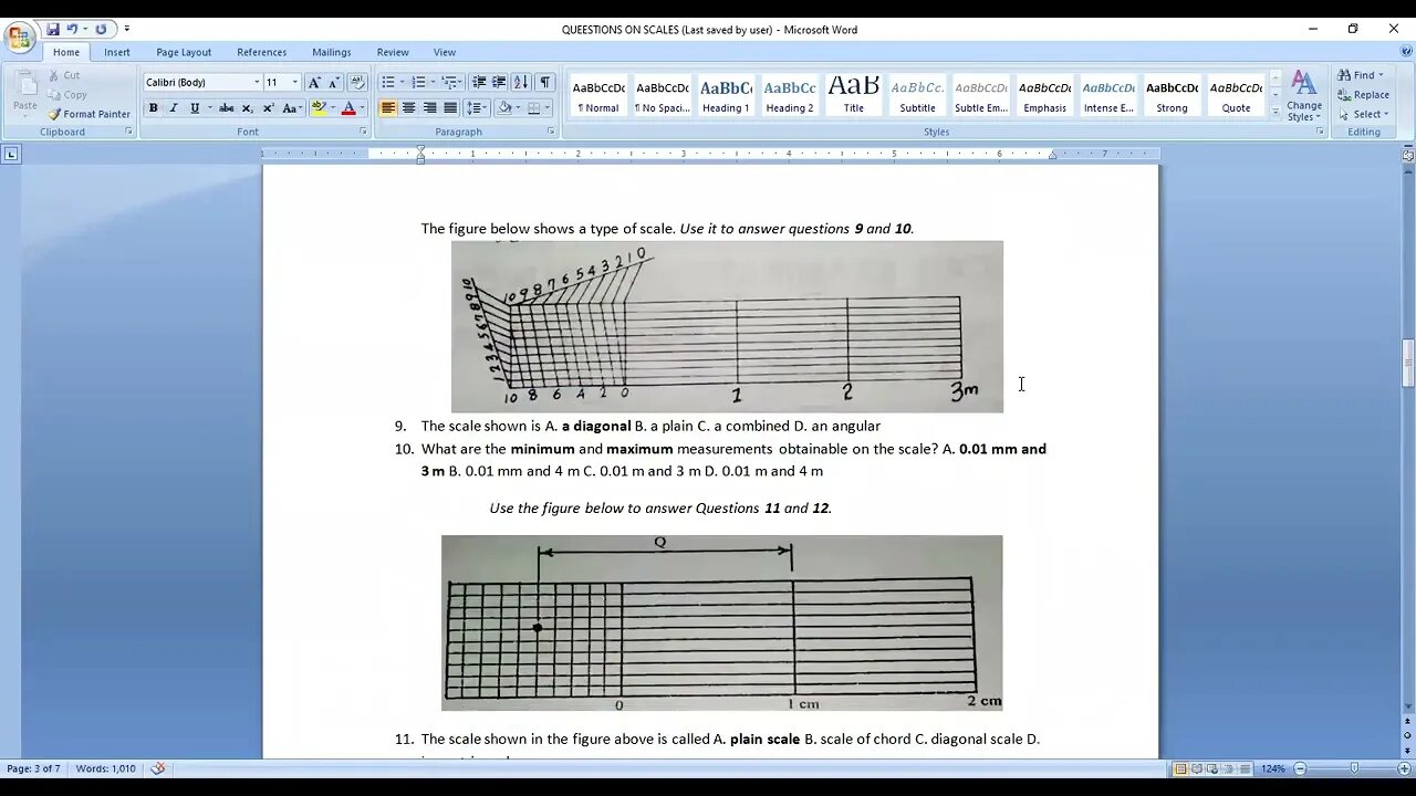 QUESTIONS ON SCALE PROBLEMS