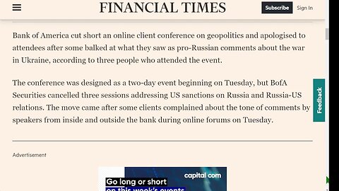 Financial Times : 國銀行因對烏克蘭戰爭的評論感到憤怒而縮減會議