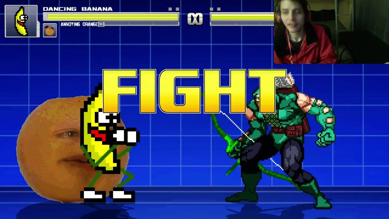 Fruit Characters (Annoying Orange And Dancing Banana) VS Green Arrow In An Epic Battle In MUGEN