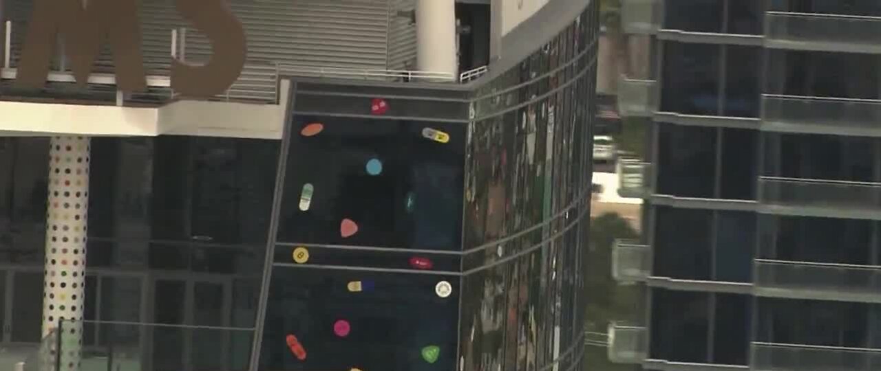 Mother upset over art depicting drugs on windows of Vegas hotel tower