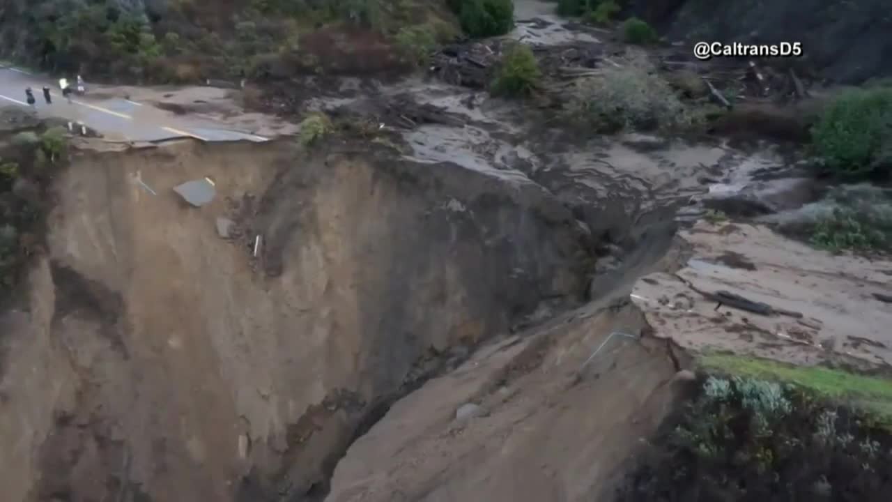 Highway washed out in Big Sur, California