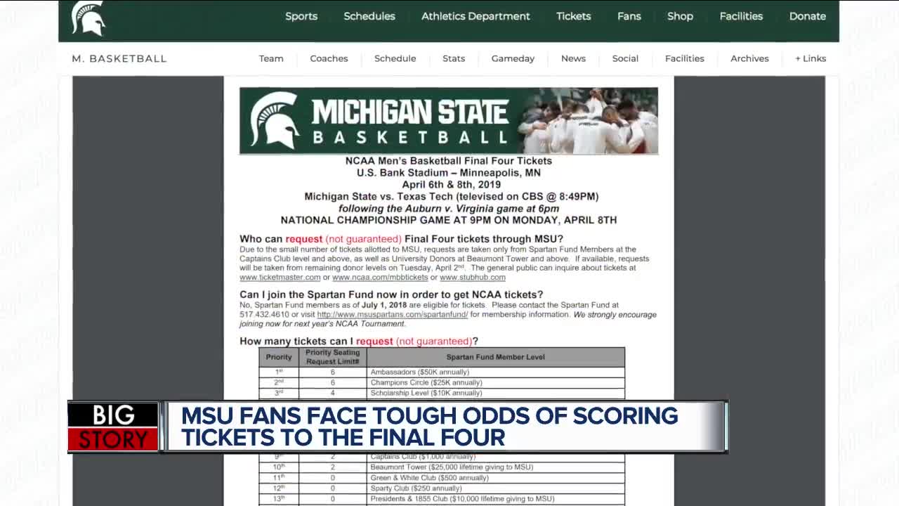 Final Four tickets for MSU Vs Texas Tech are in demand