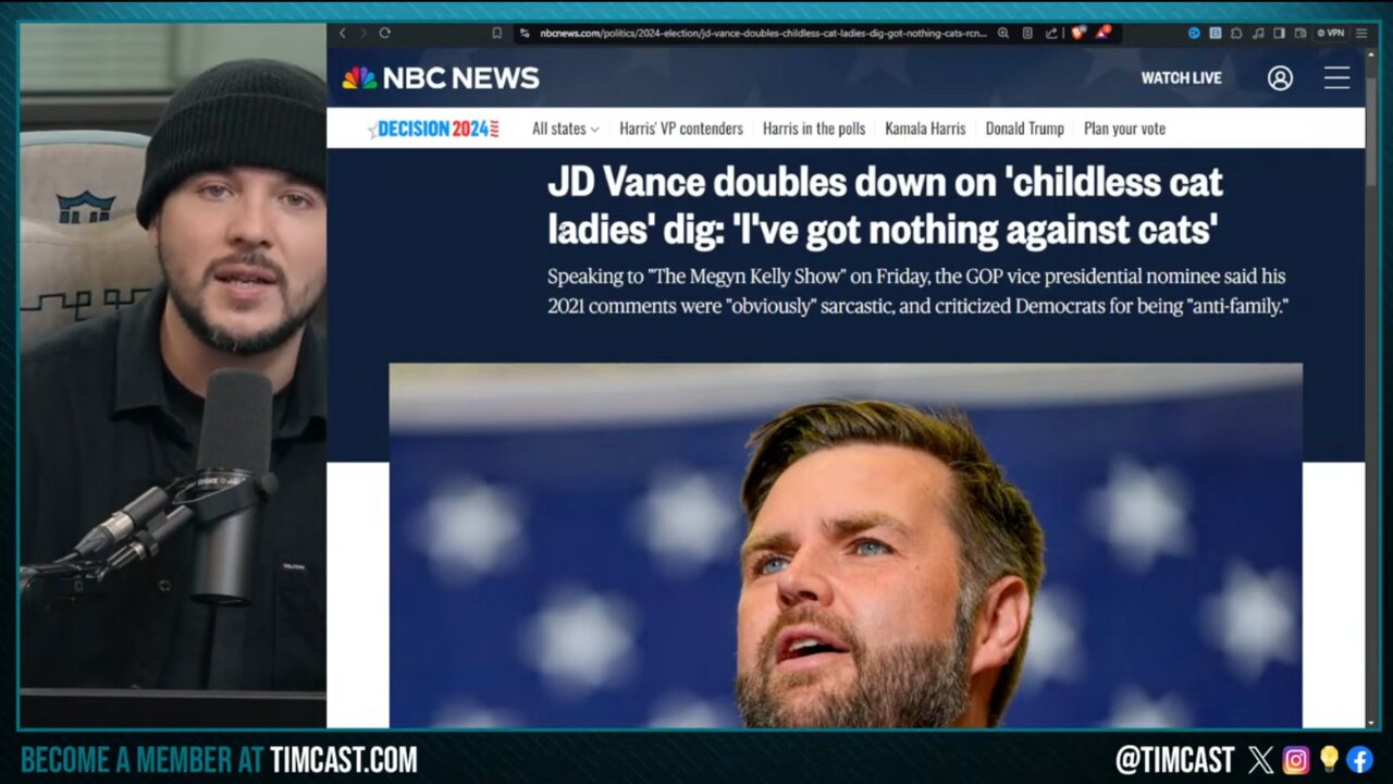 Democrats FUMING Over JD Vance Roasting CAT LADIES, Gen Z Men REVOLT, SWING TO TRUMP _ Timcast News