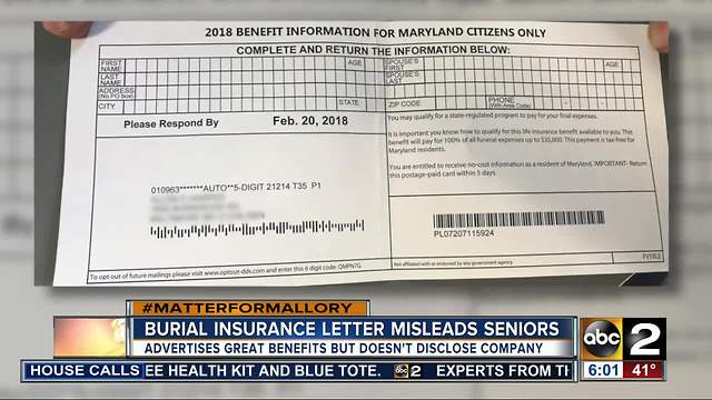 Maryland burial insurance letter misleads seniors