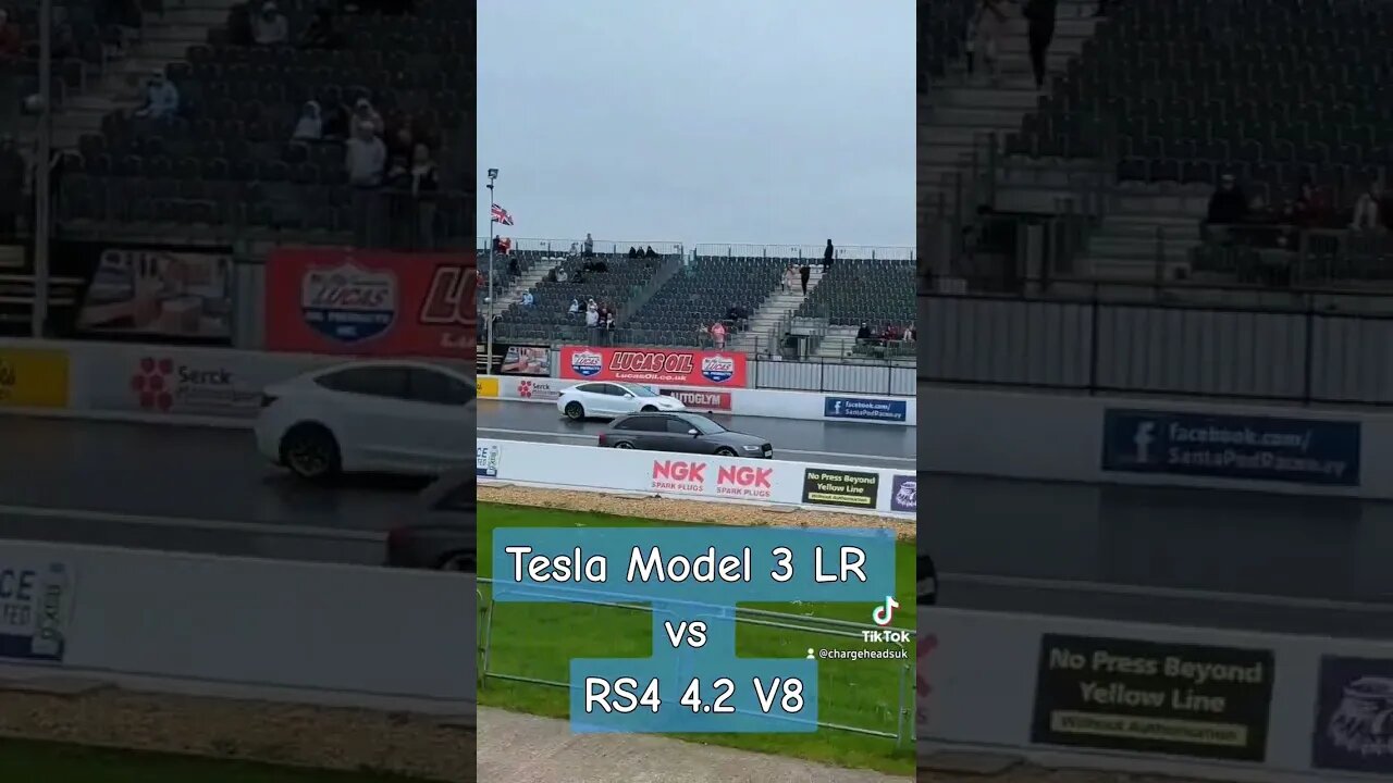 RS4 vs Tesla Model 3 Long Range 😉⚡️🏁 #rusteetesla #chargeheadsuk #audirs4 #santapod #ev #vagcars