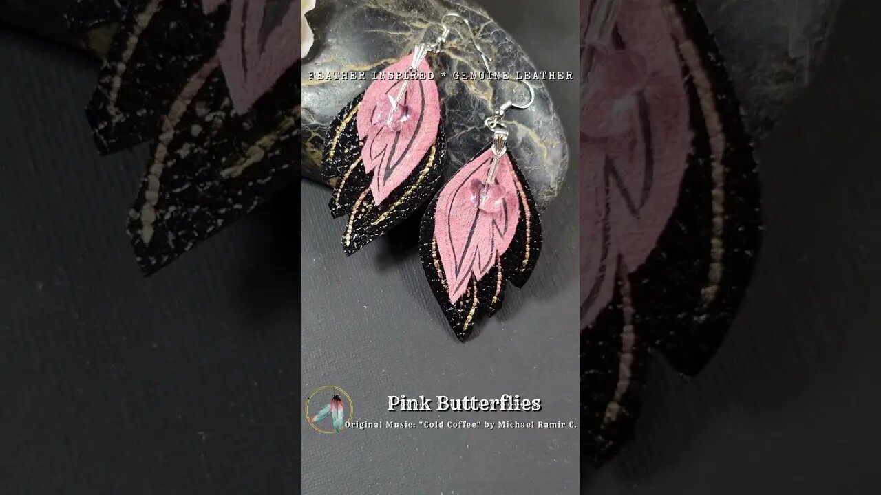 PINK BUTTERFLIES, 2 inch, leather feather earrings