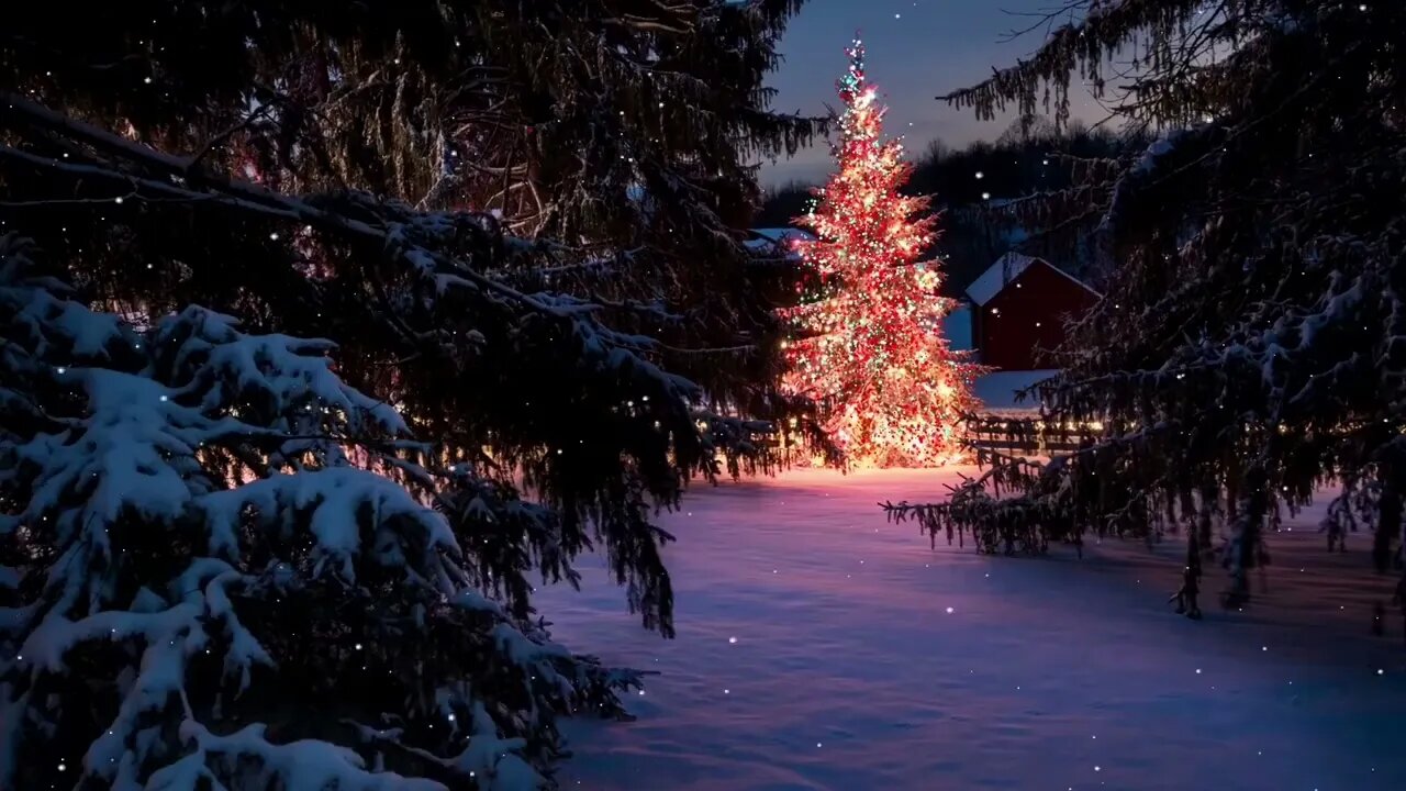 10 Hours of Christmas Holiday Music With Snowfall, Night Time and a Christmas Tree in Montana