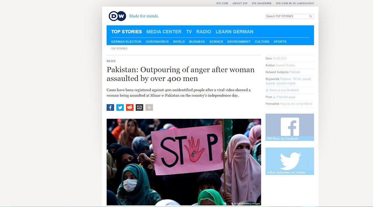 Anger after woman assaulted by over 400 men in Pakistan on Independence Day