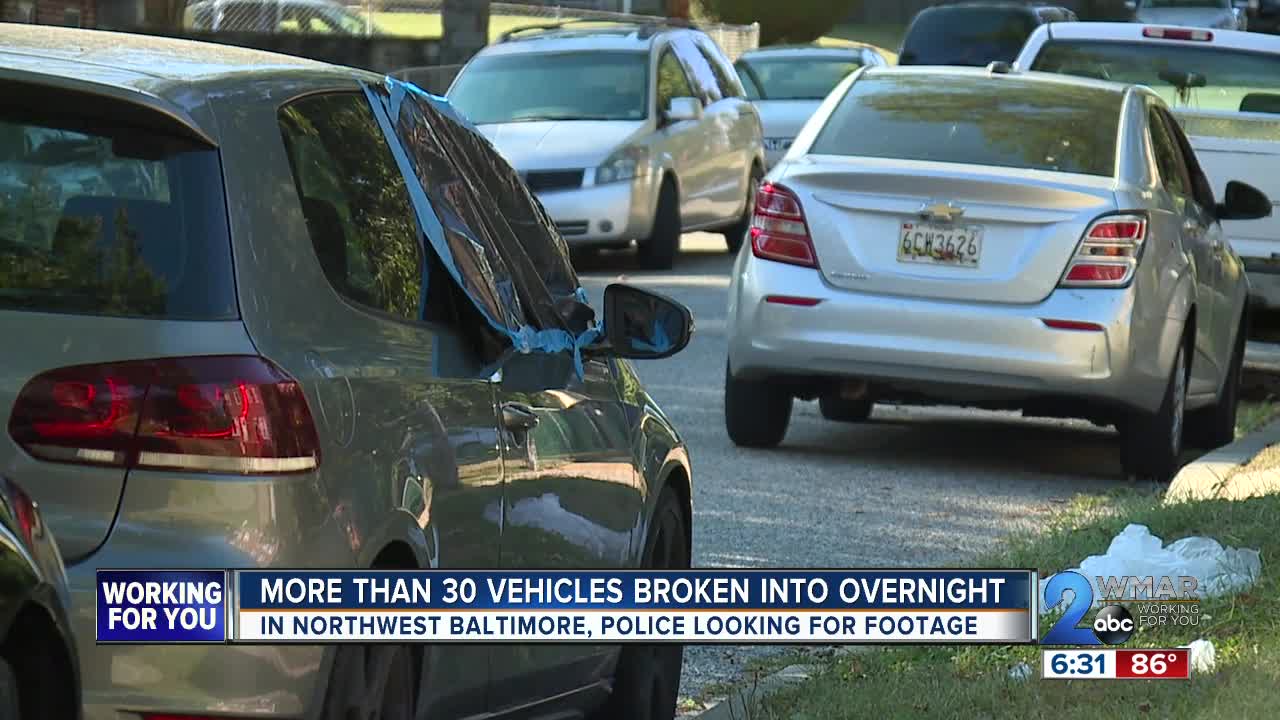 More than 30 vehicles broken into overnight in Northwest Baltimore