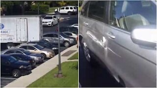 Camion dei traslochi distrugge una macchina parcheggiata