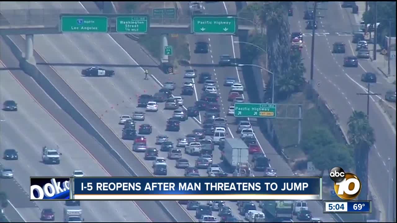 I-5 reopens after man threatens to jump