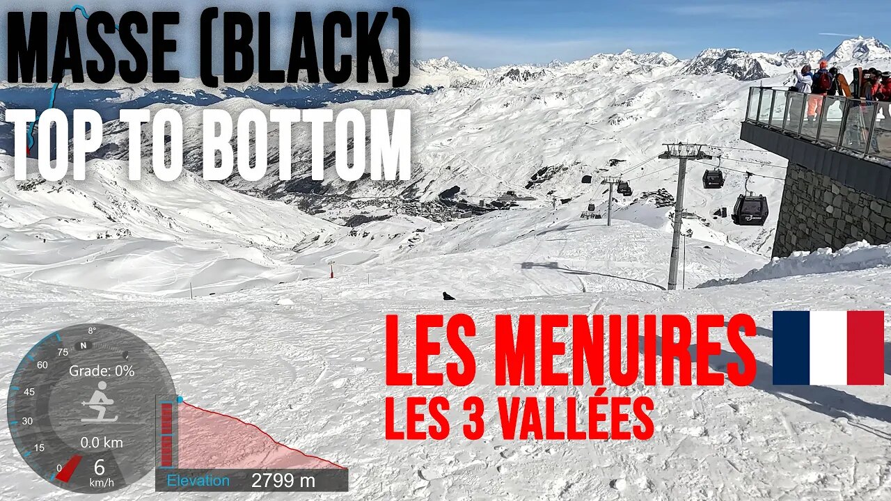 [4K] Skiing Les Menuires, Masse Black (Bumpy) Top to Bottom, Les3Vallées France, GoPro HERO11