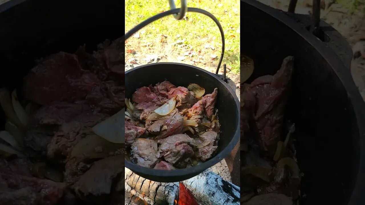 Dutch oven quick stew over the fire!!