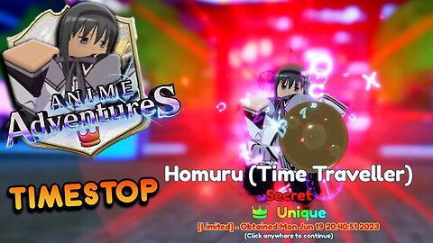 HOMURU TIME TRAVELLER COM 𝗨𝗡𝗜𝗤𝗨𝗘 NO ANIME ADVENTURES E AGORA? (LVL. 100 EVOLVED)