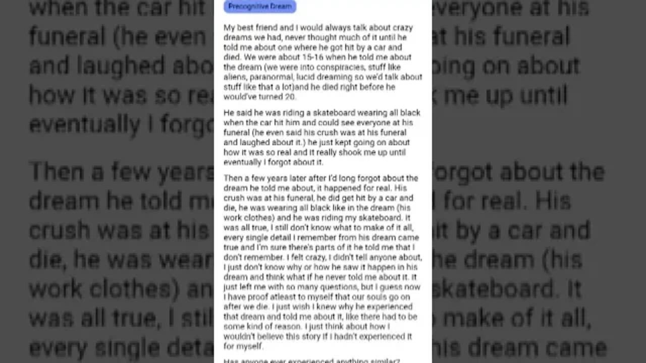 My best friend dreamed about his actual death....