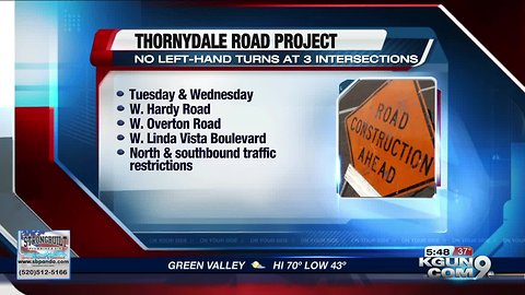 Left turn restrictions on Thornydale Road