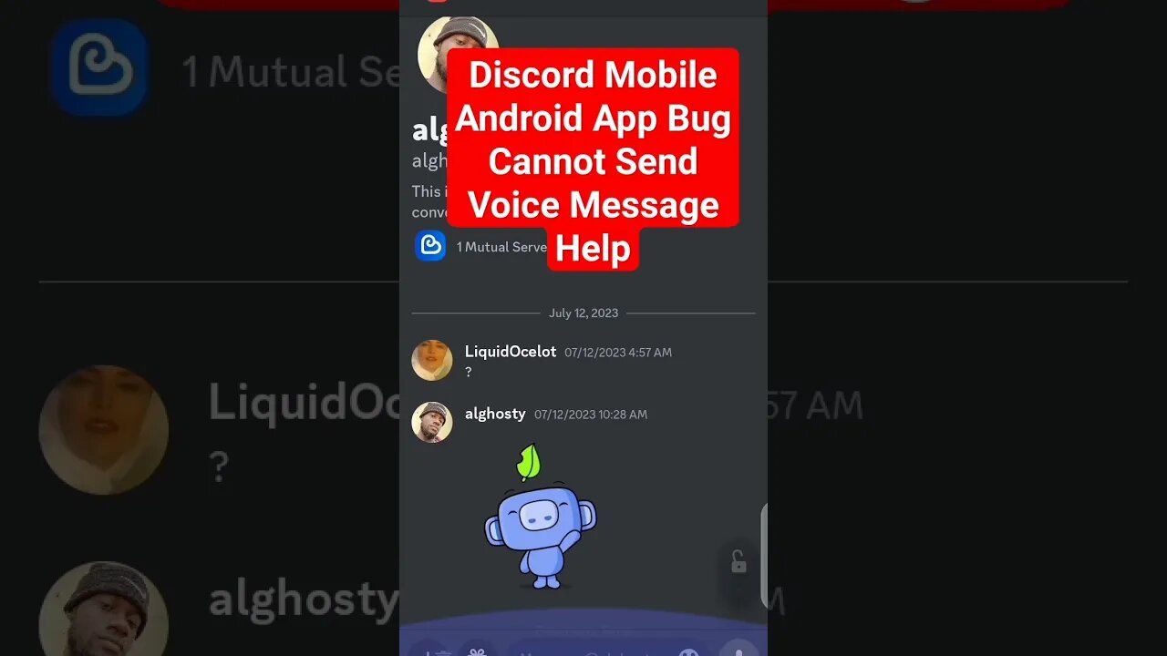 Discord Mobile Android App Bug Cannot Send Voice Message Help #discordapp #discord #shorts #bug