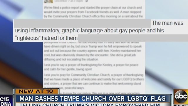 Tempe church says man was angry over rainbow flag, politics