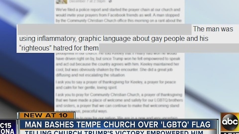 Tempe church says man was angry over rainbow flag, politics