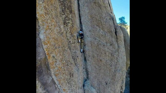 Actor Frankie Ray Lead climbs a cliff
