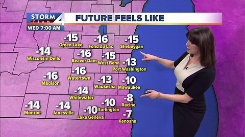 Wind chills below zero Wednesday morning