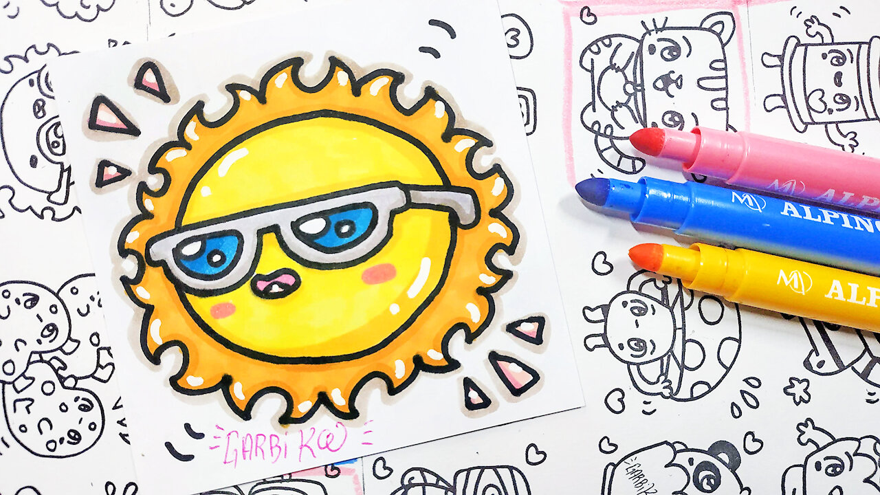 how to Draw Kawaii Sun - handmade drawings by Garbi KW